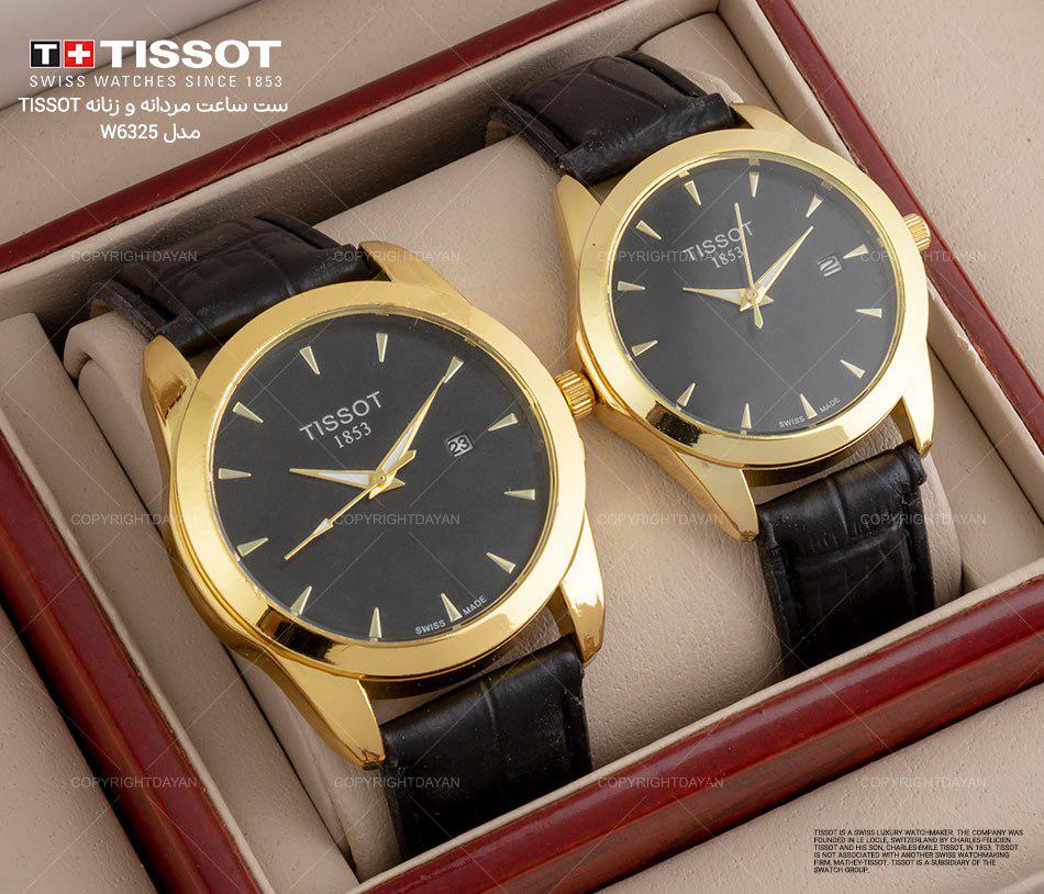 ست ساعت مردانه و زنانه Tissot مدل W6325 بند چرمی مشکی