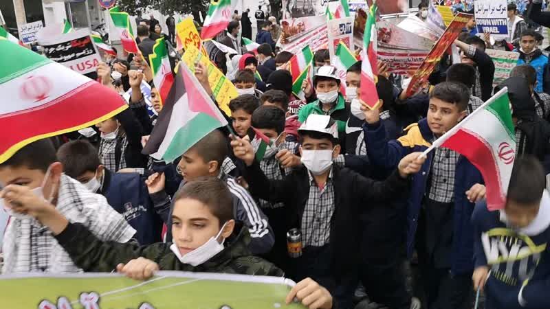 راهپیمایی ۱۳ آبان قرچک صحنه حمایت از مردم فلسطین شد+فیلم