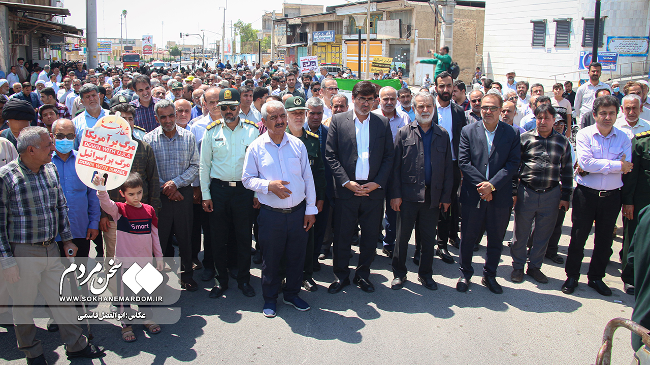 راهپیمایی مردم برازجان در حمایت از عملیات وعده صادق برگزار شد + تصاویر اختصاصی